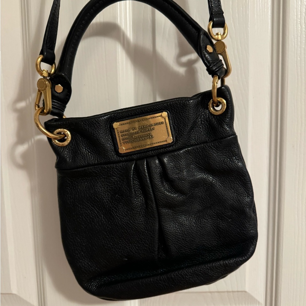 Marc By Marc Jacobs Black Leather Hobo Bag with Gold Accents